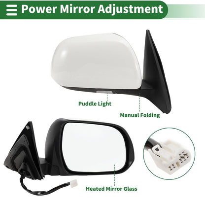 Right Side Door Mirror Manual Folding White for Toyota Highlander (2008-2013)