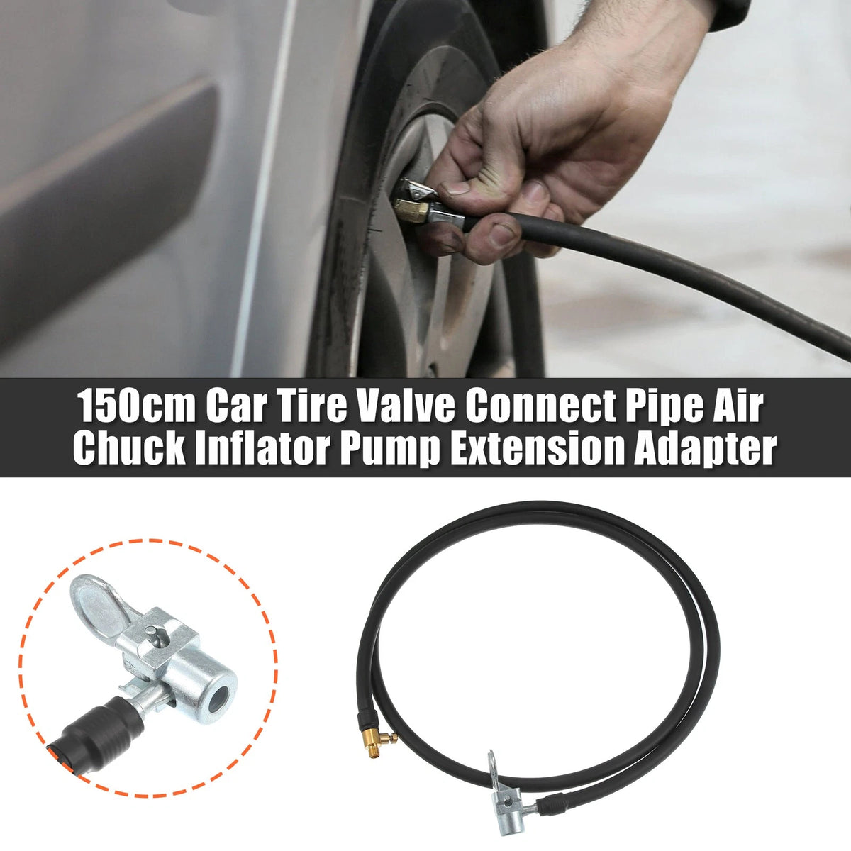 Tire Inflator Pump Hose with Locking Air Chuck 150cm for Car Motorcycle
