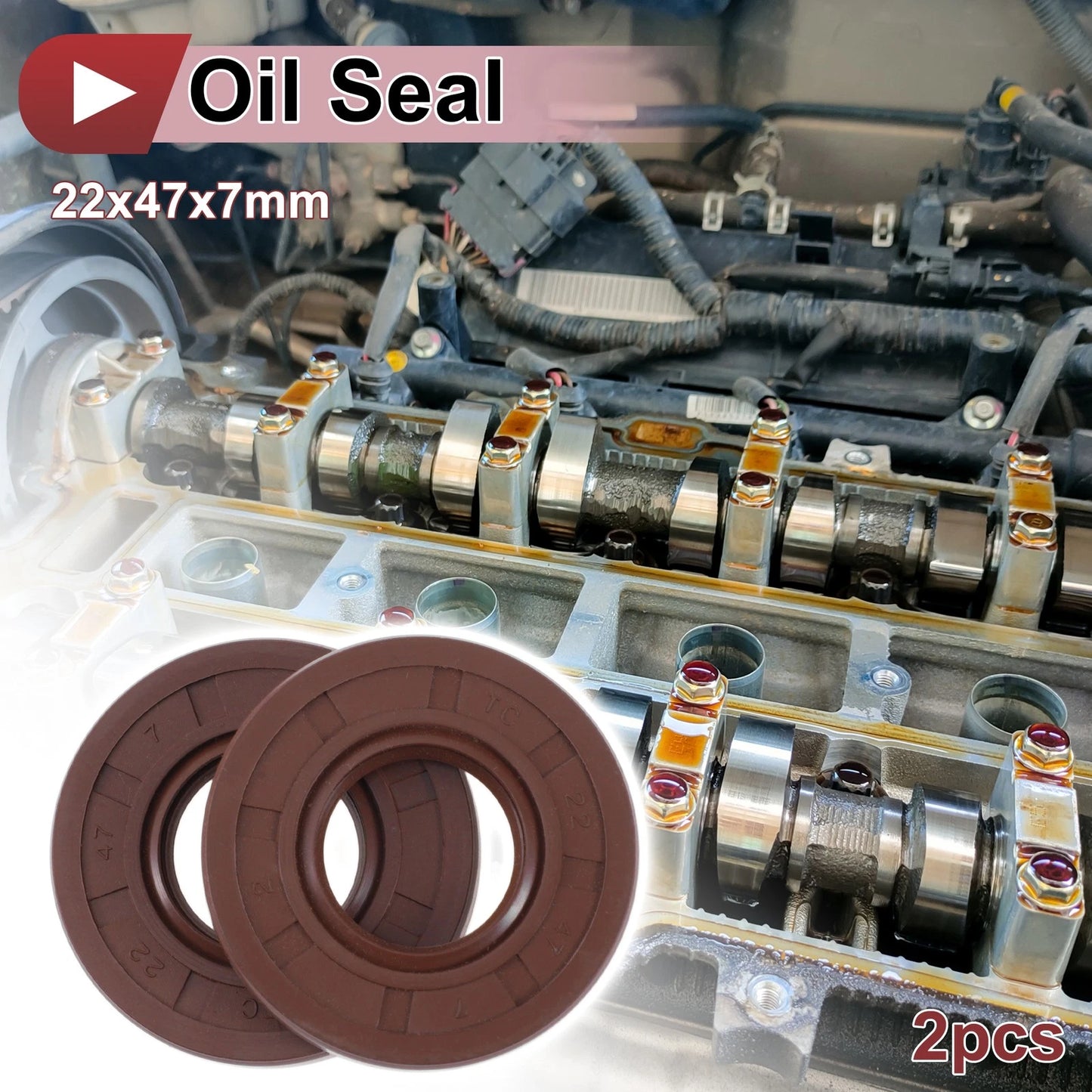 Oil Seal 2 x 22x47x7mm Seal Ring Rotary Shaft Seal FKM Rubber