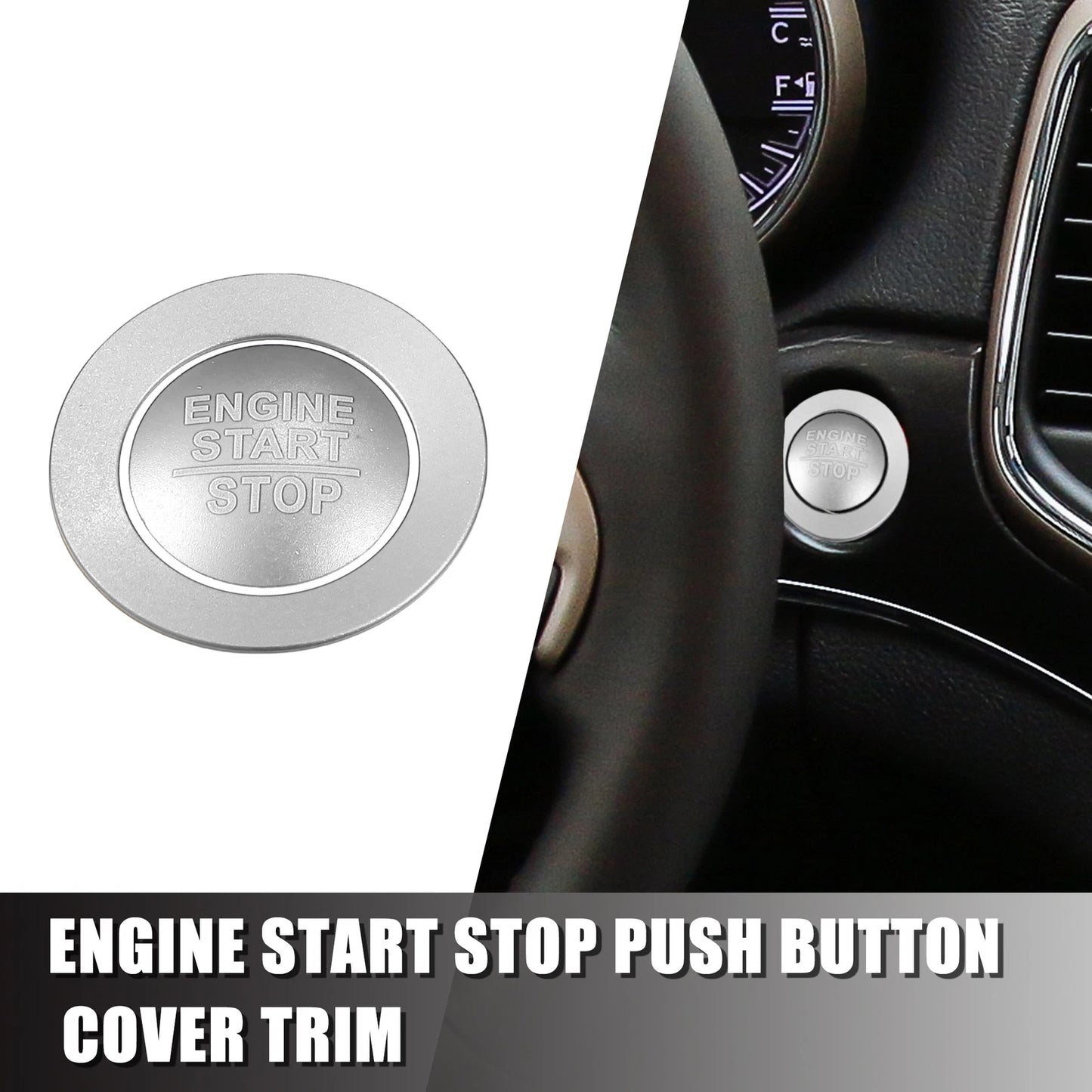 Engine Start/Stop Button Cover Kit for Jeep Cherokee and Dodge Silver Tone