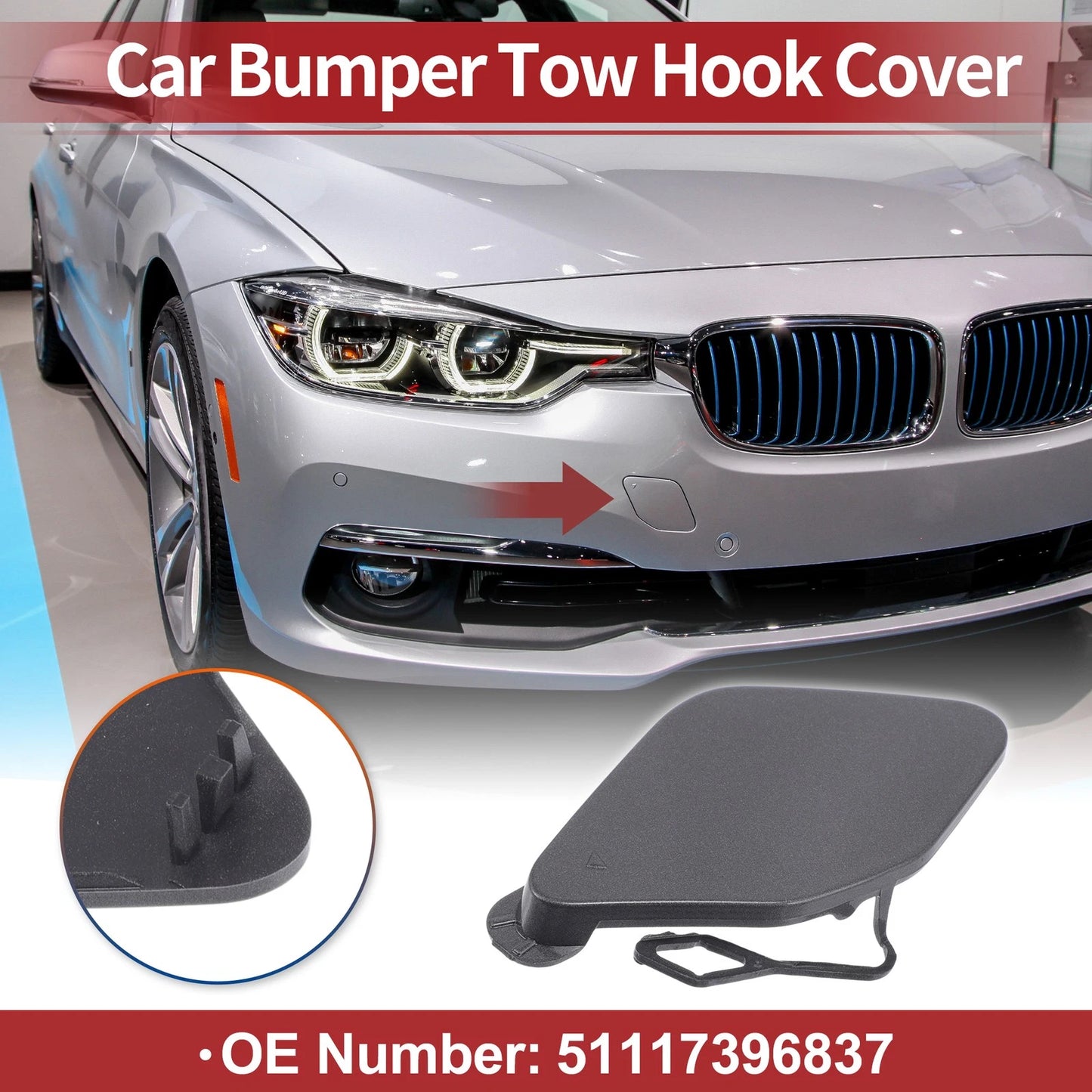 Car Bumper Tow Hook Cover for BMW 320i (2016-2018) - Grey 1 x Cover