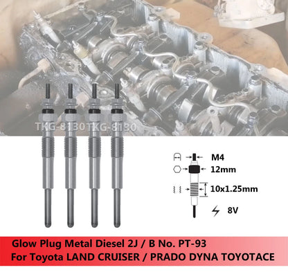 4 x Glow Plugs for TOYOACE LAND CRUISER PRADO DYNA (1985-2000)