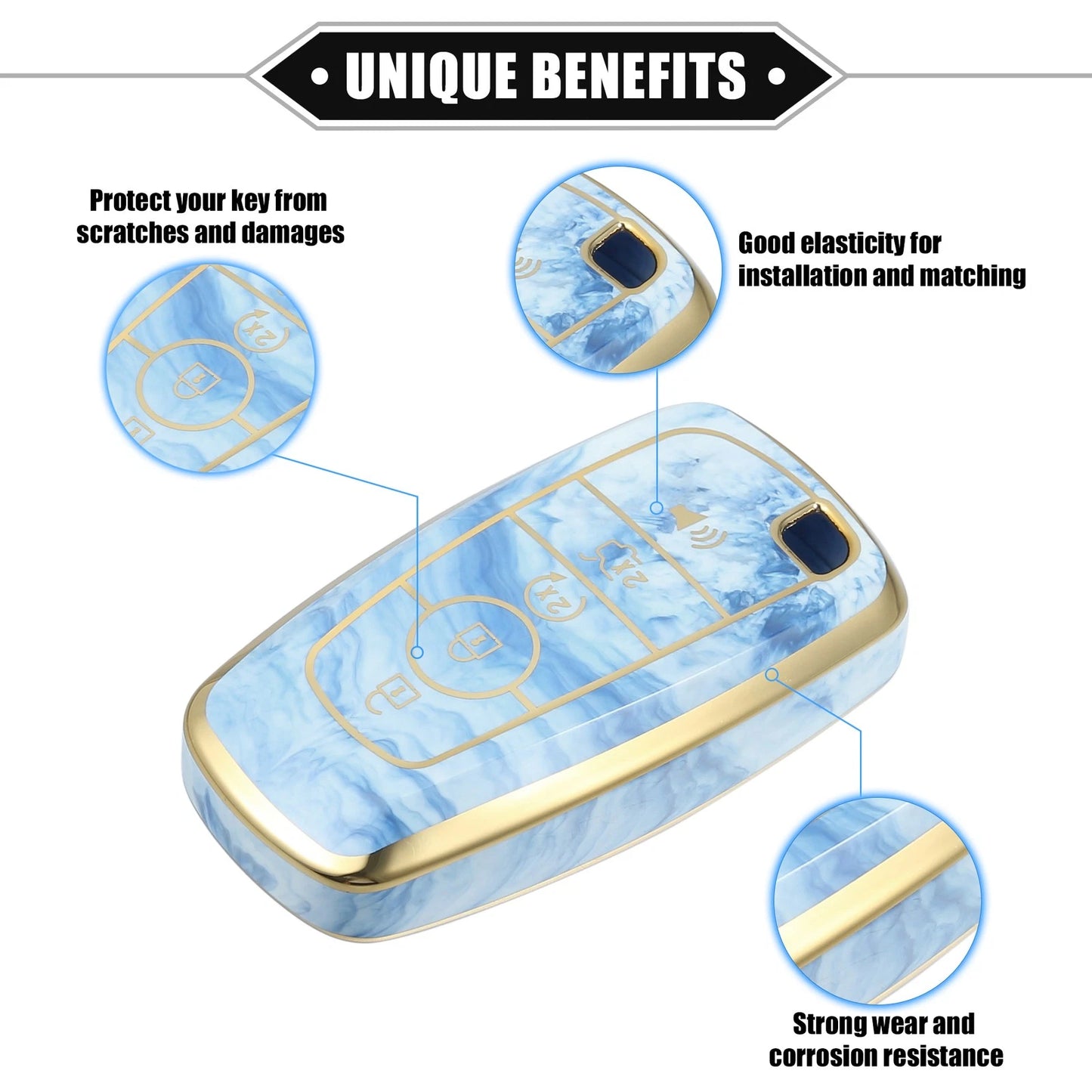 Key Fob Cover for Ford Smart Key 5 Button - Durable TPU Blue