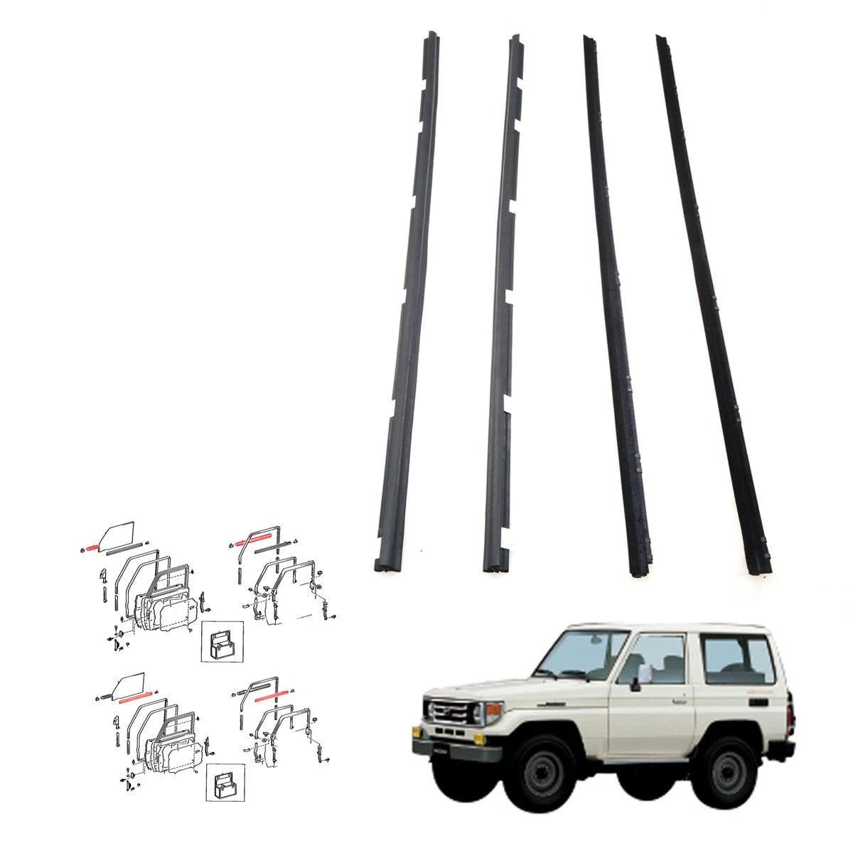 Front Door Glass Weatherstrip for Toyota Land Cruiser FZJ71 GRJ79 VDJ78