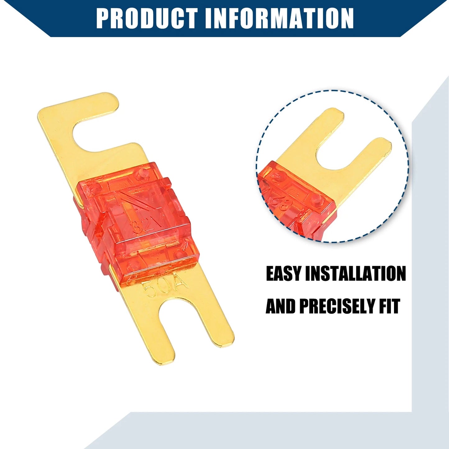5 x 50A Mini ANL Fuses for Car Motorcycle Boat Gold Tone Red