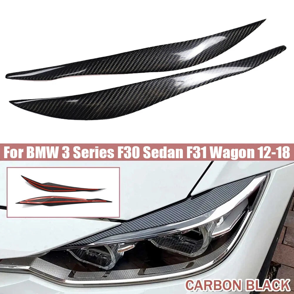 Carbon Fiber Headlight Eyebrow Eyelid Cover Trim for BMW F30 F31 318i 320i