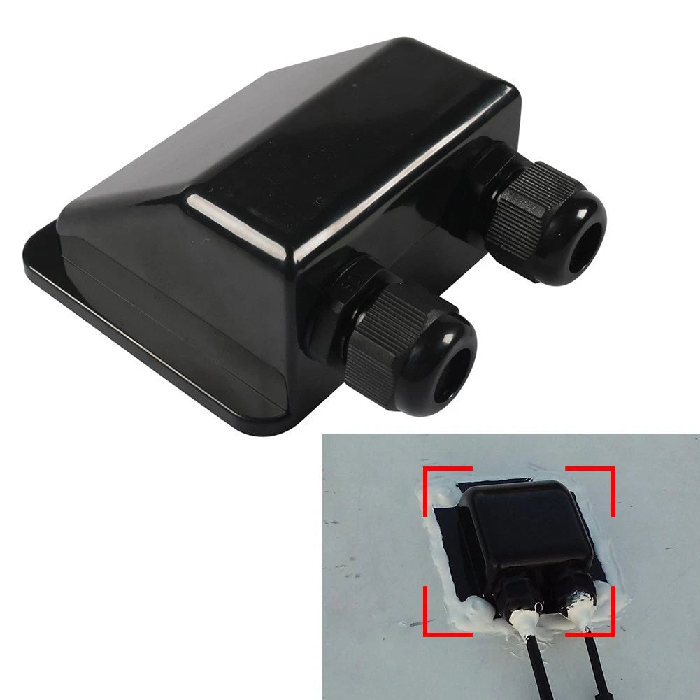Double Wire Cable Entry Gland Box for Solar Panel RV Caravan Black