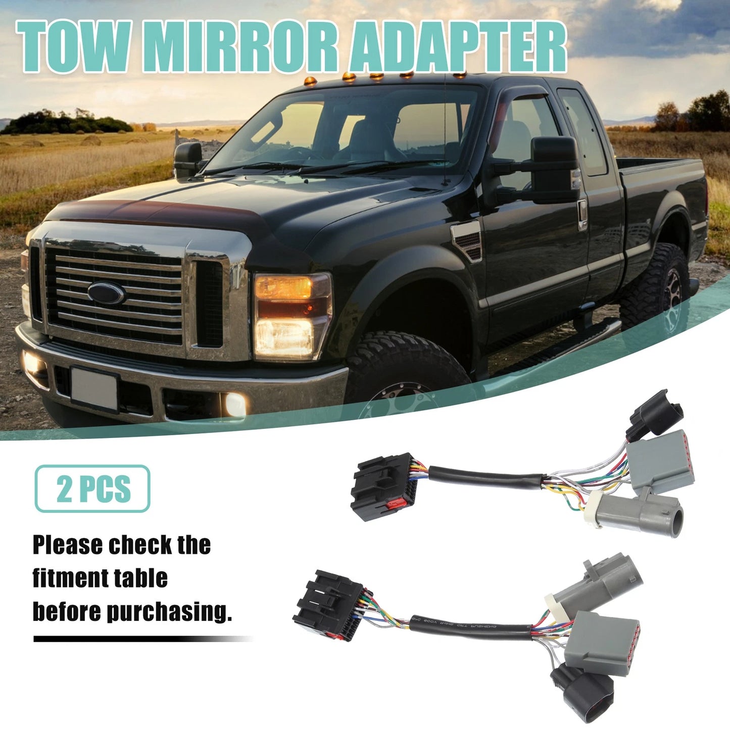 2 x Tow Mirrors Adapter for Ford F250 F350 F450 F550 Super Duty (2008-2023)