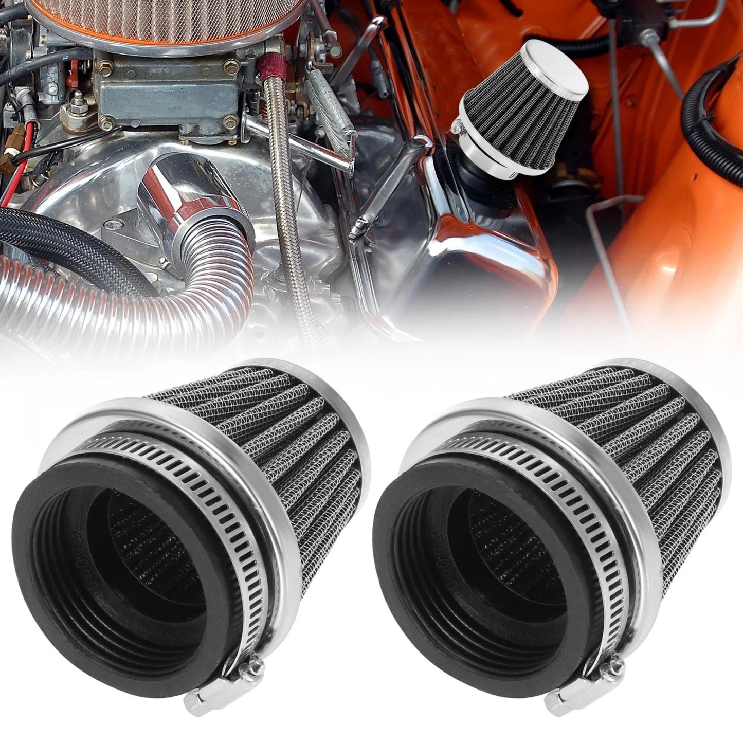 2 x 50mm Air Filter Cleaner for Motorcycle