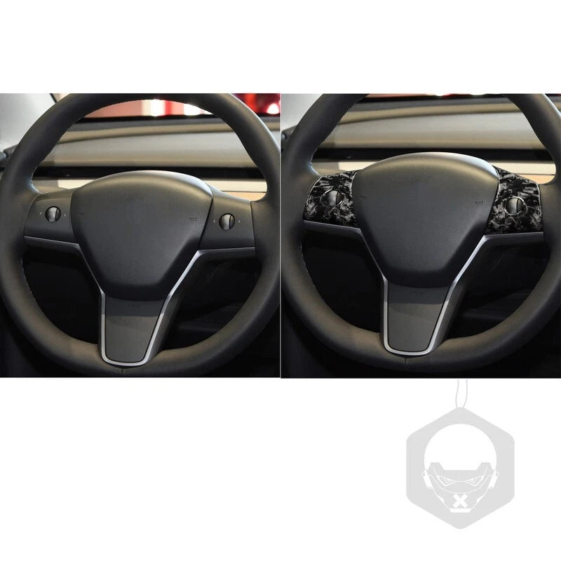 Forged Carbon Fiber Steering Wheel Button Cover Trim for Tesla Model 3/Y