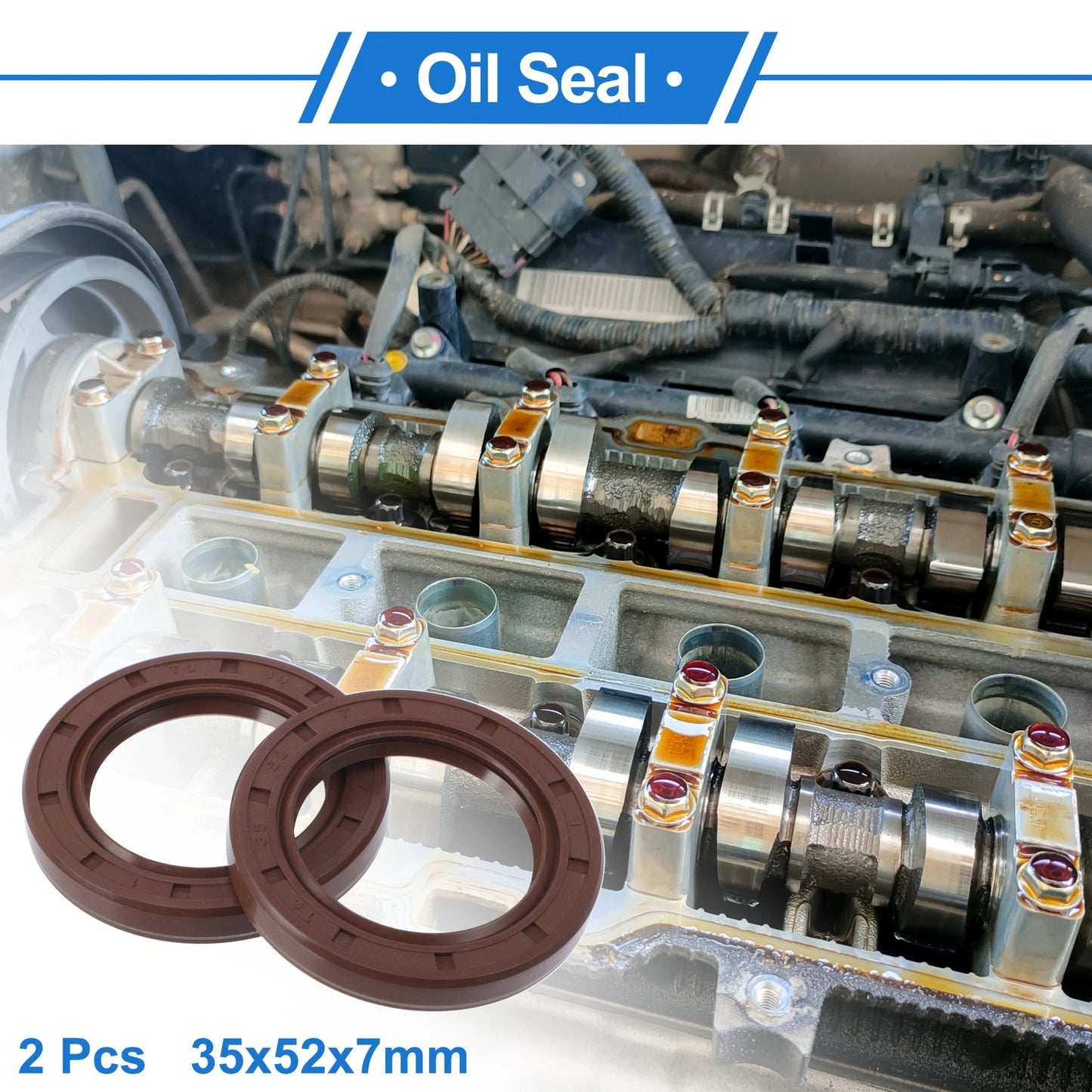 Oil Seal 35x52x7mm 2 x Seal Ring Shaft Seal FKM Rubber Brown for MakeModel