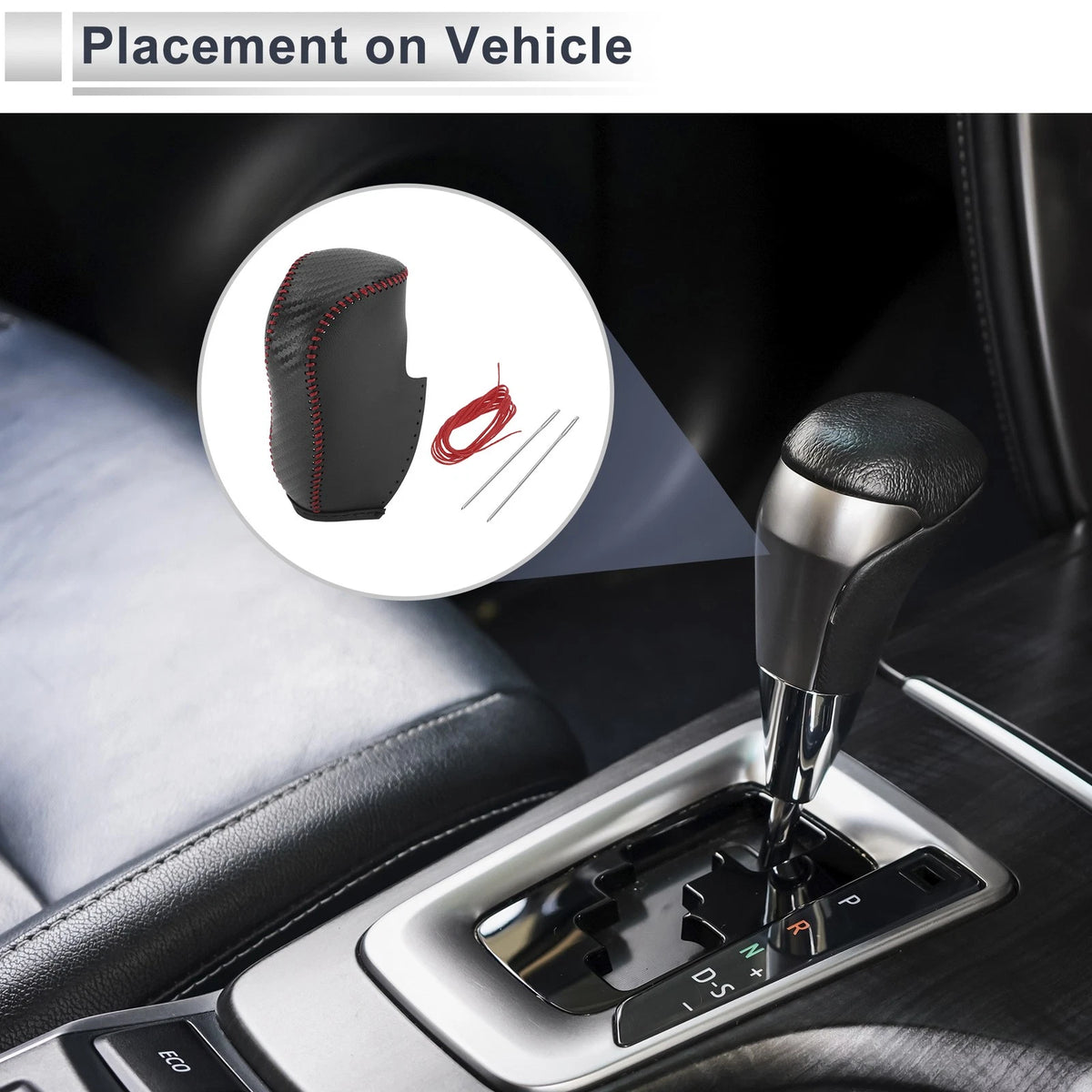 Gear Shift Knob Cover for Honda Civic 2012-2014 Black Carbon Fiber Red