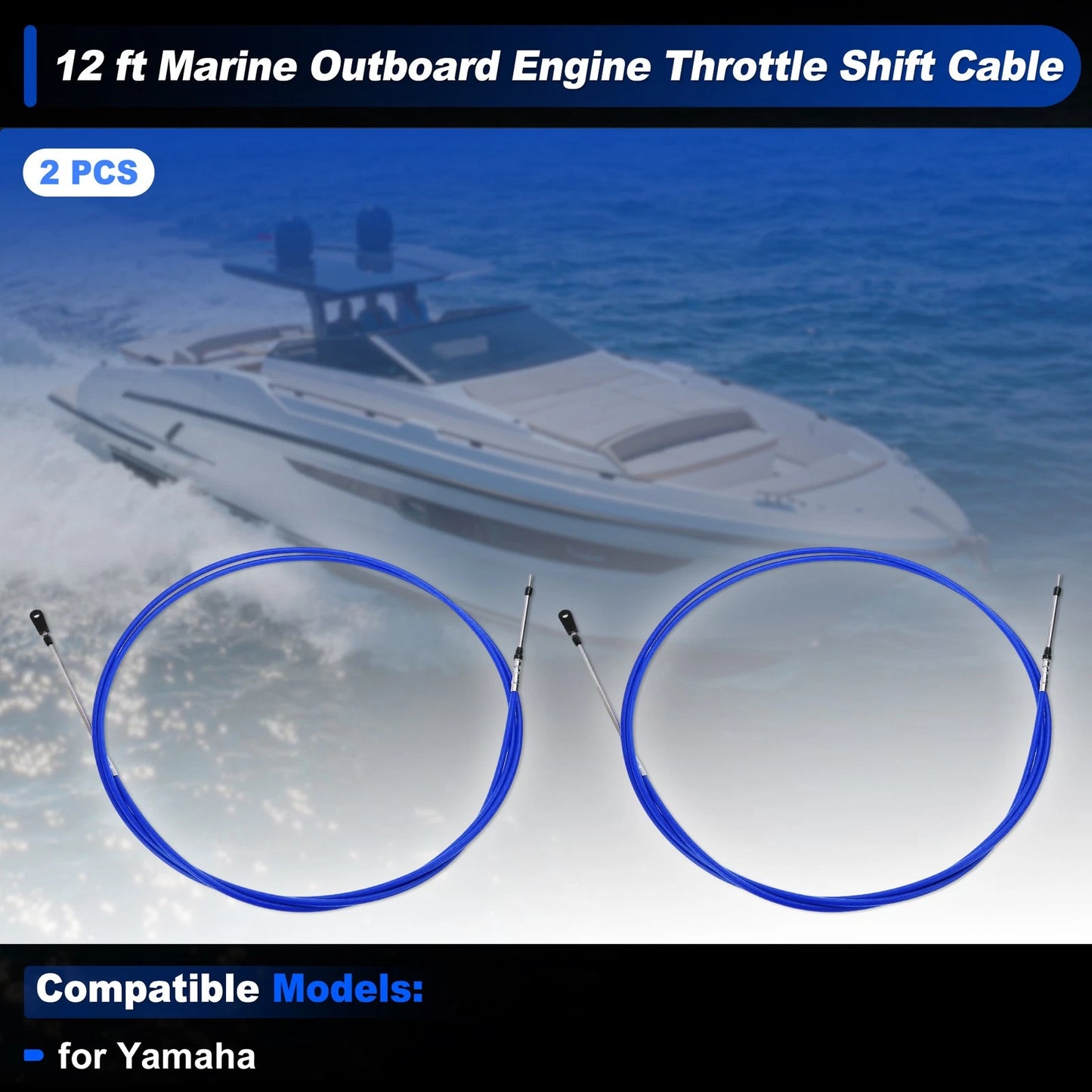 2 x 12 ft Blue Boat Throttle Shift Control Cable for Yamaha