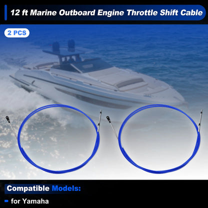 2 x 12 ft Blue Boat Throttle Shift Control Cable for Yamaha