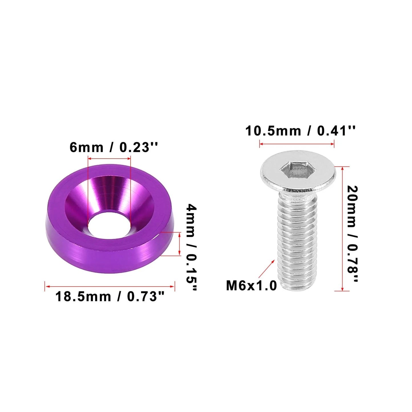 20pcs M6 Fender Bumper Washer Bolt for Car/Motorcycle