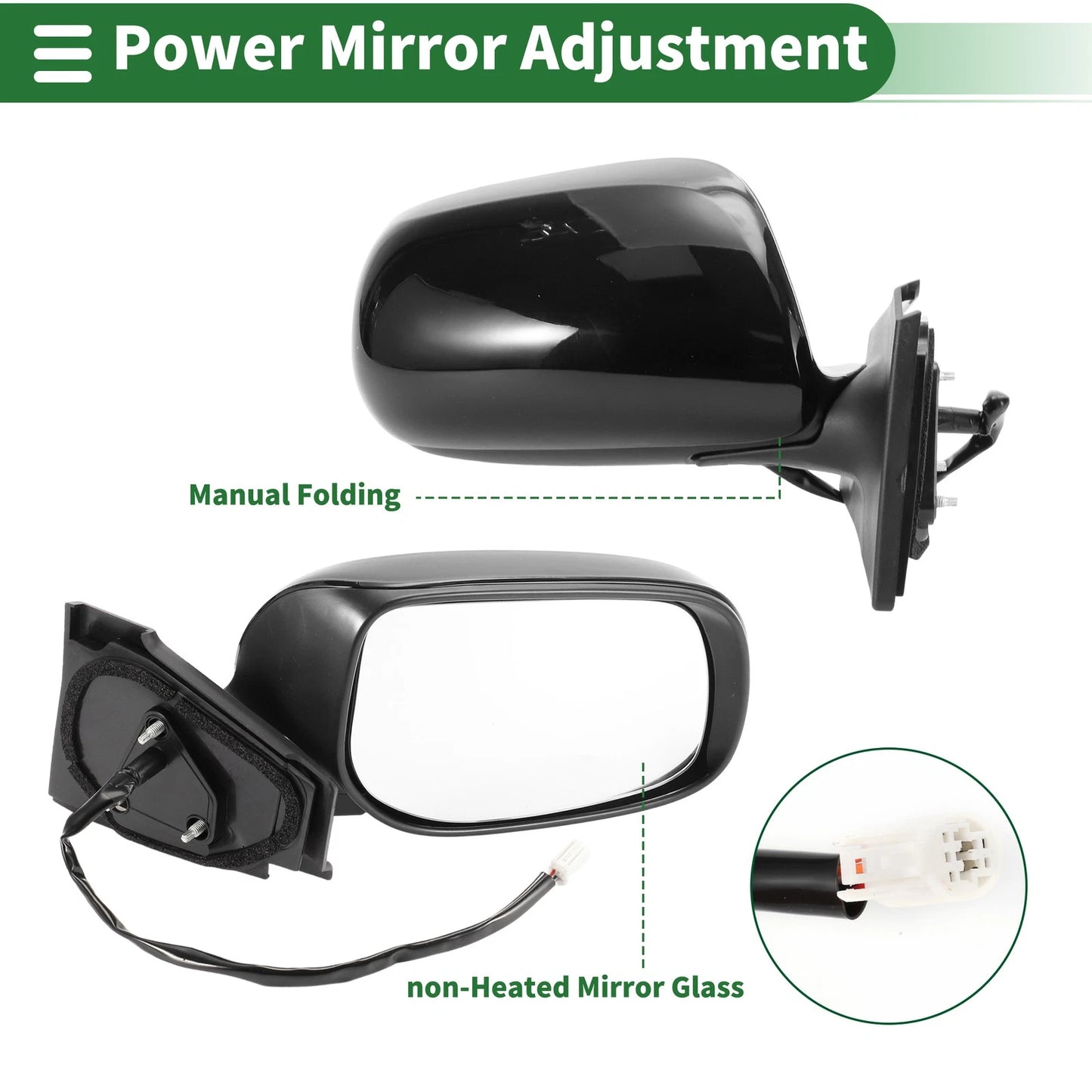 Right Side Door Mirror Manual Folding Gloss Black for Toyota Yaris Hatchback