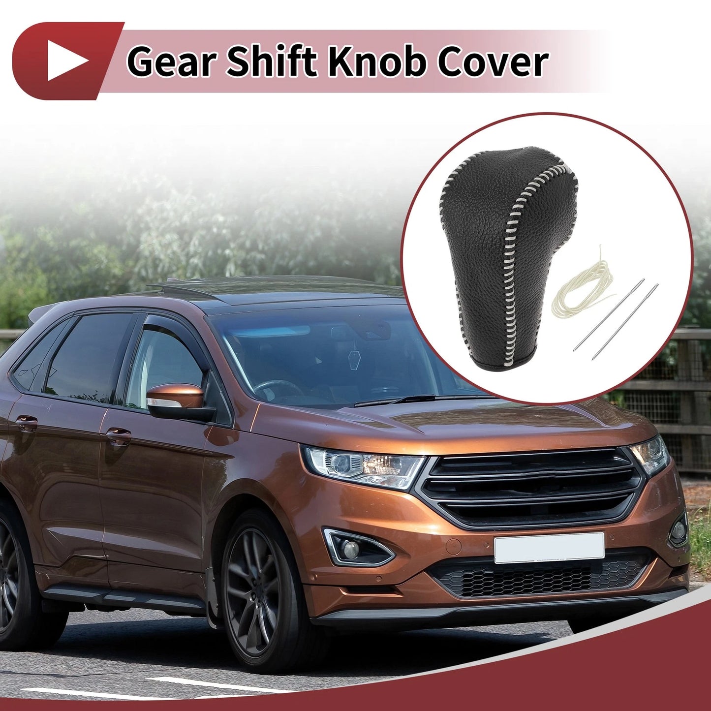 Gear Shift Knob Cover for Ford Edge 2011-2014 Beige Faux Leather