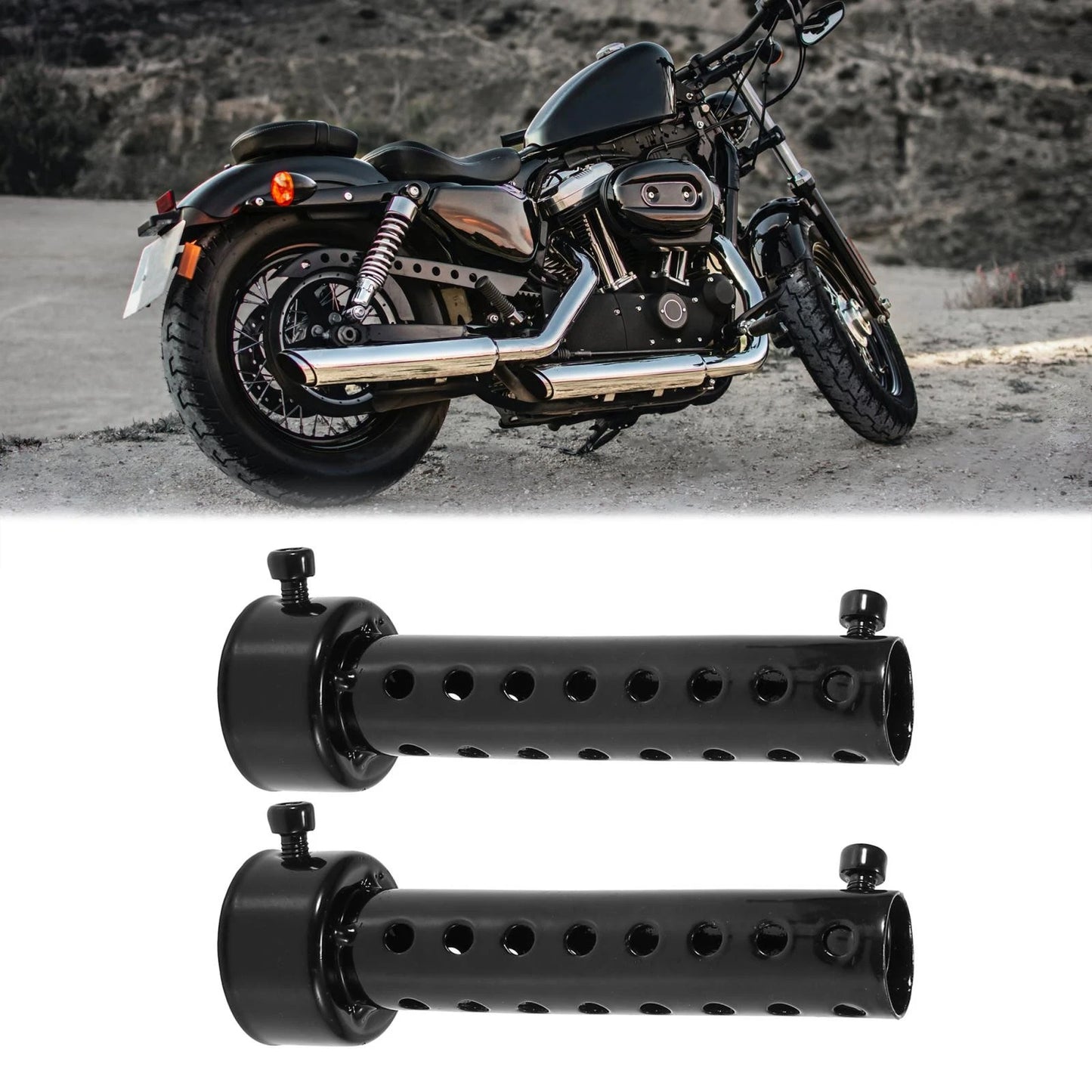 2 x 42mm Exhaust Silencer Muffler Pipe Black for Universal Motorcycle
