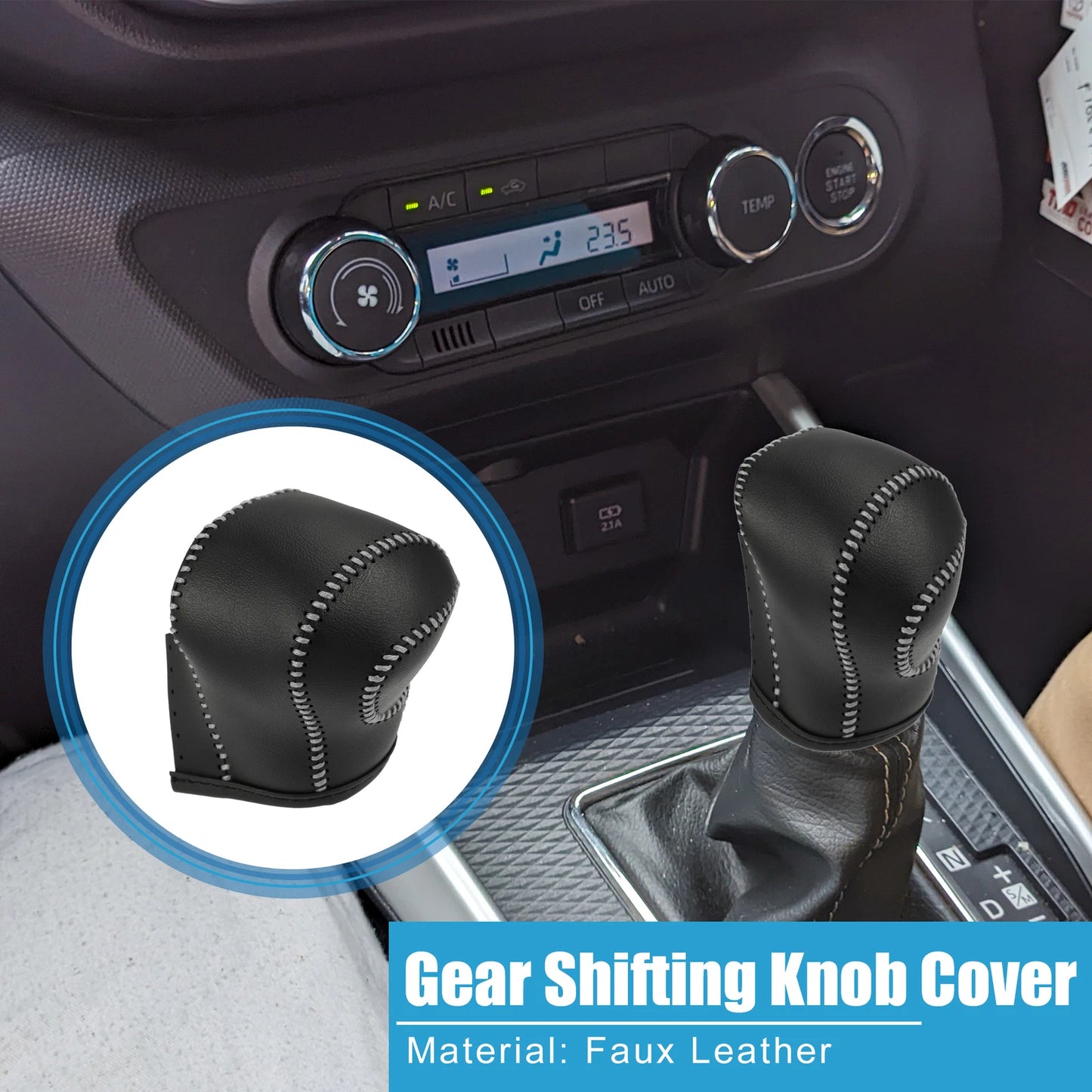 Gear Shifting Knob Cover Trim for Toyota ZWR95W 2022 Faux Leather Black Gray
