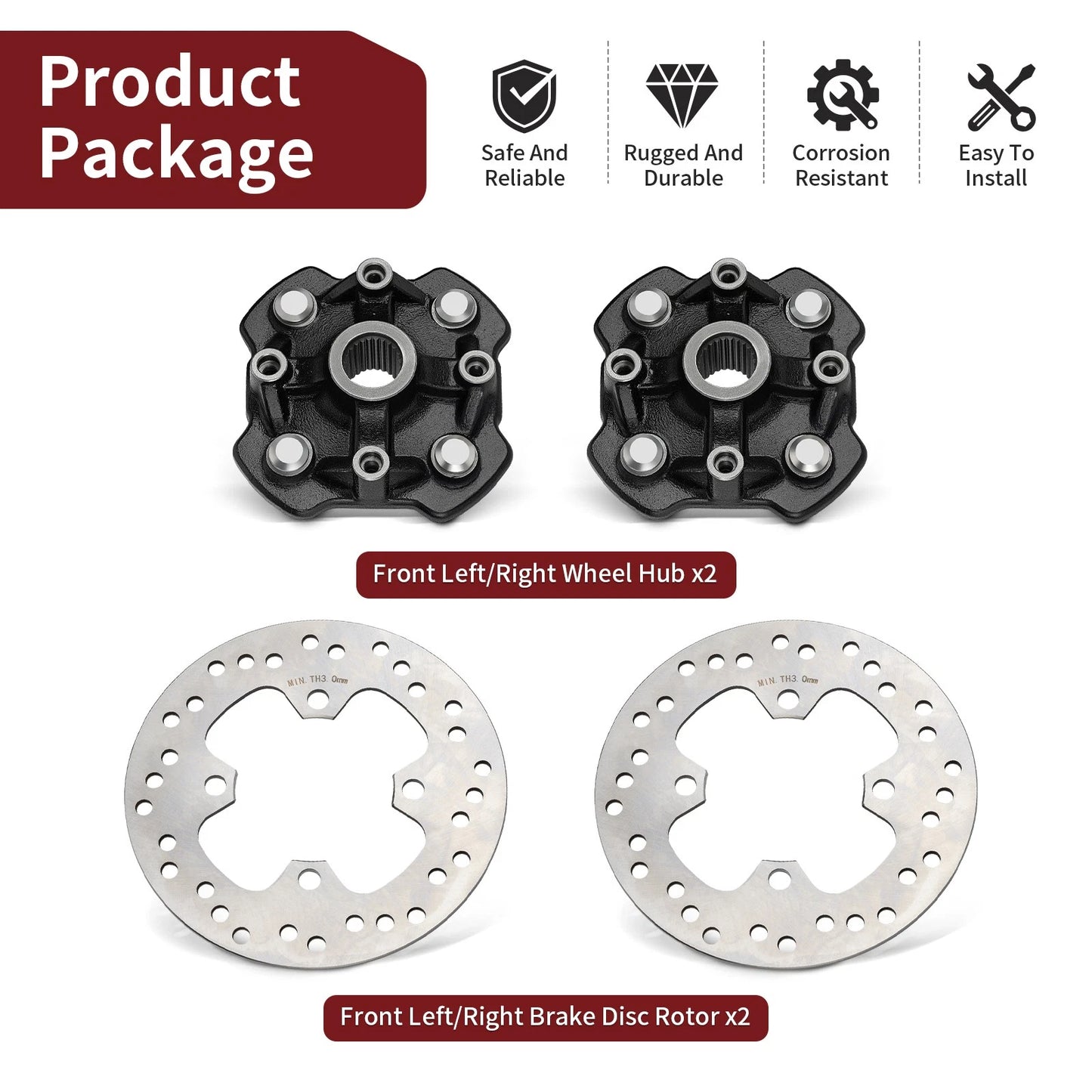 Front Left/Right Wheel Hubs Brake Disc for Honda Rancher 420 TRX420 14-24"