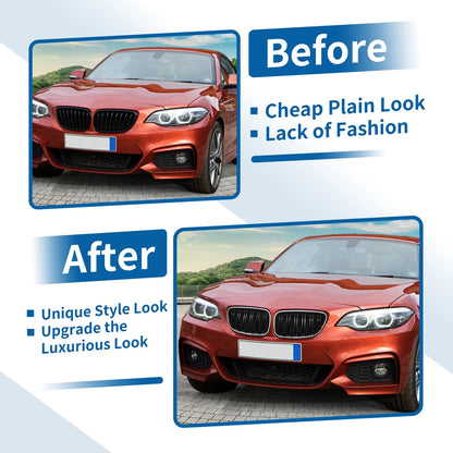 Pair Front Upper Bumper Grille for BMW 2 Series F22 Chrome Silver Tone