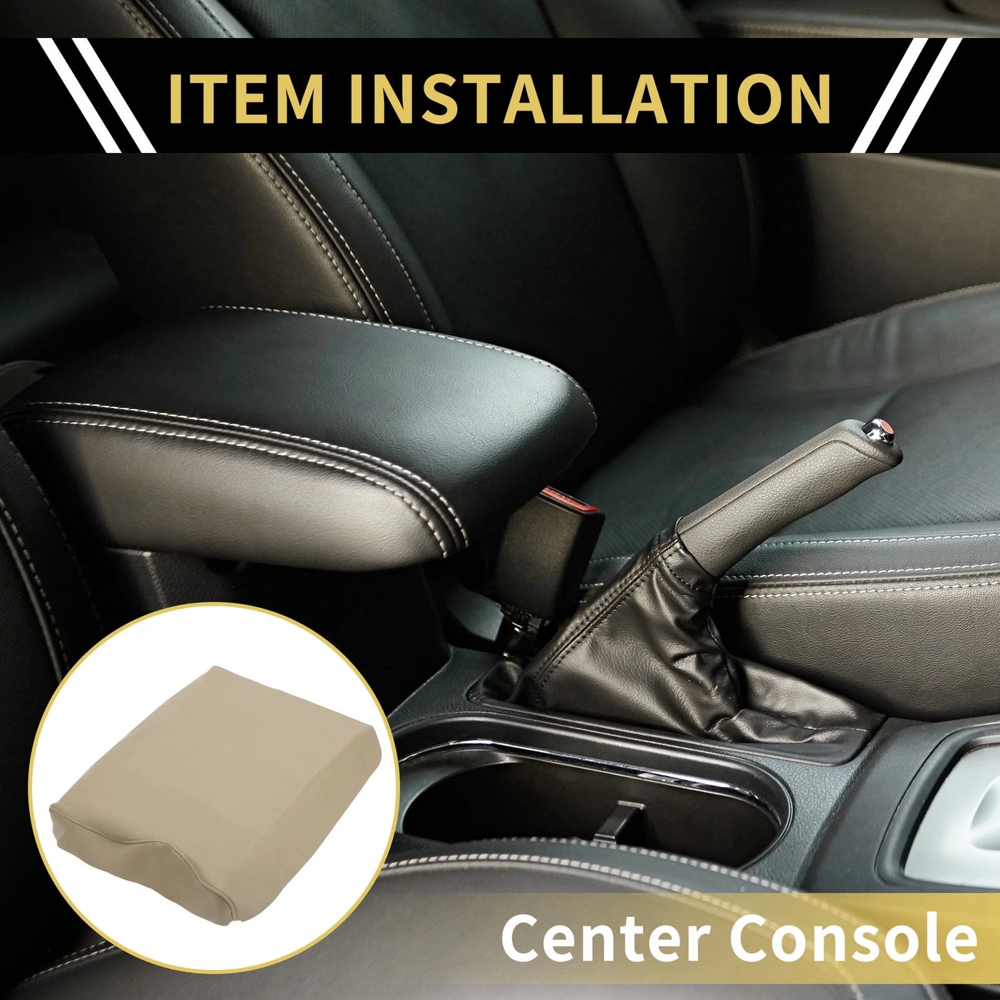 Center Console Lid Armrest Cover for Ford F-150 (2004-2023) - Beige Microfiber