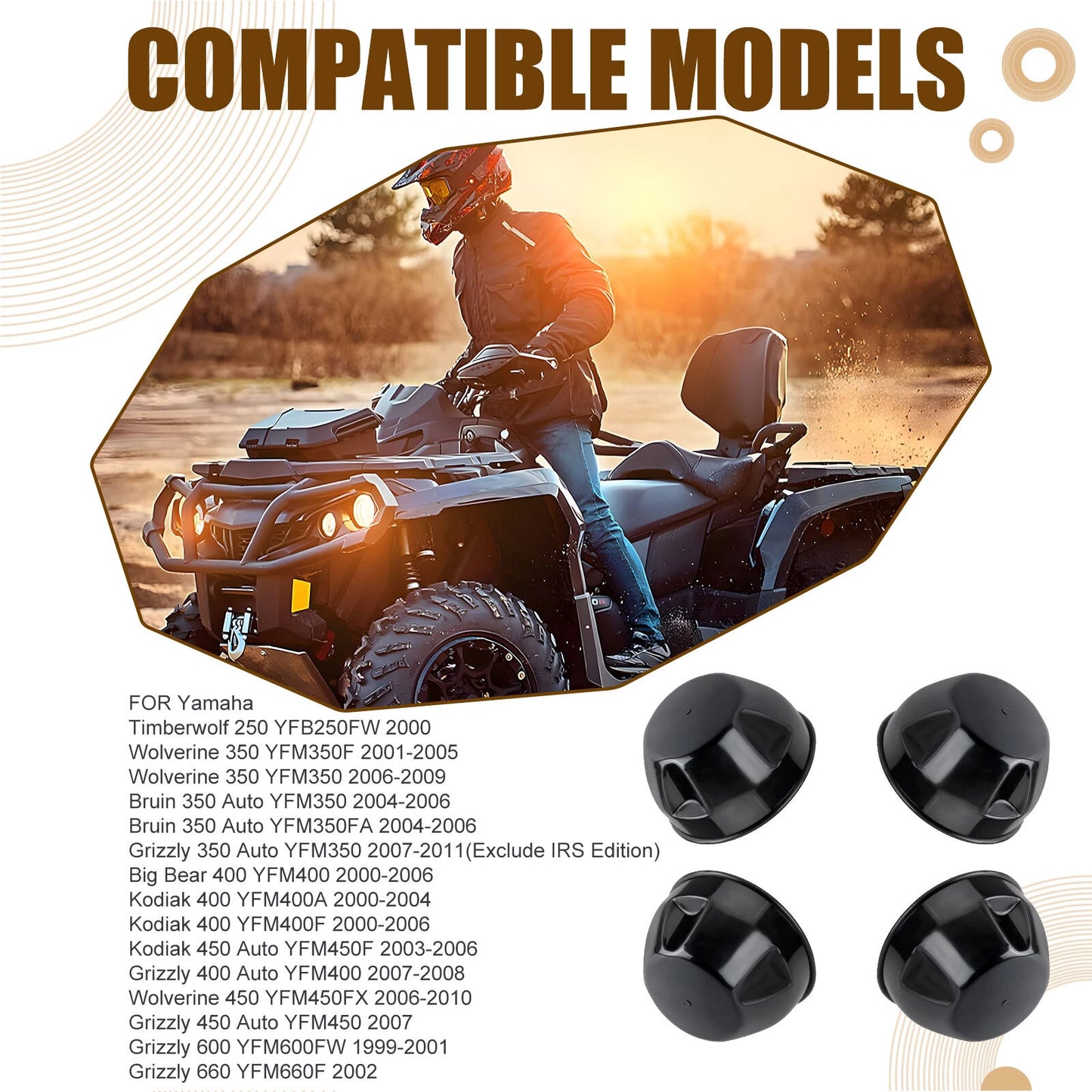 4X Wheel Center Cap for Yamaha Grizzly Bruin Kodiak (1986–2009)
