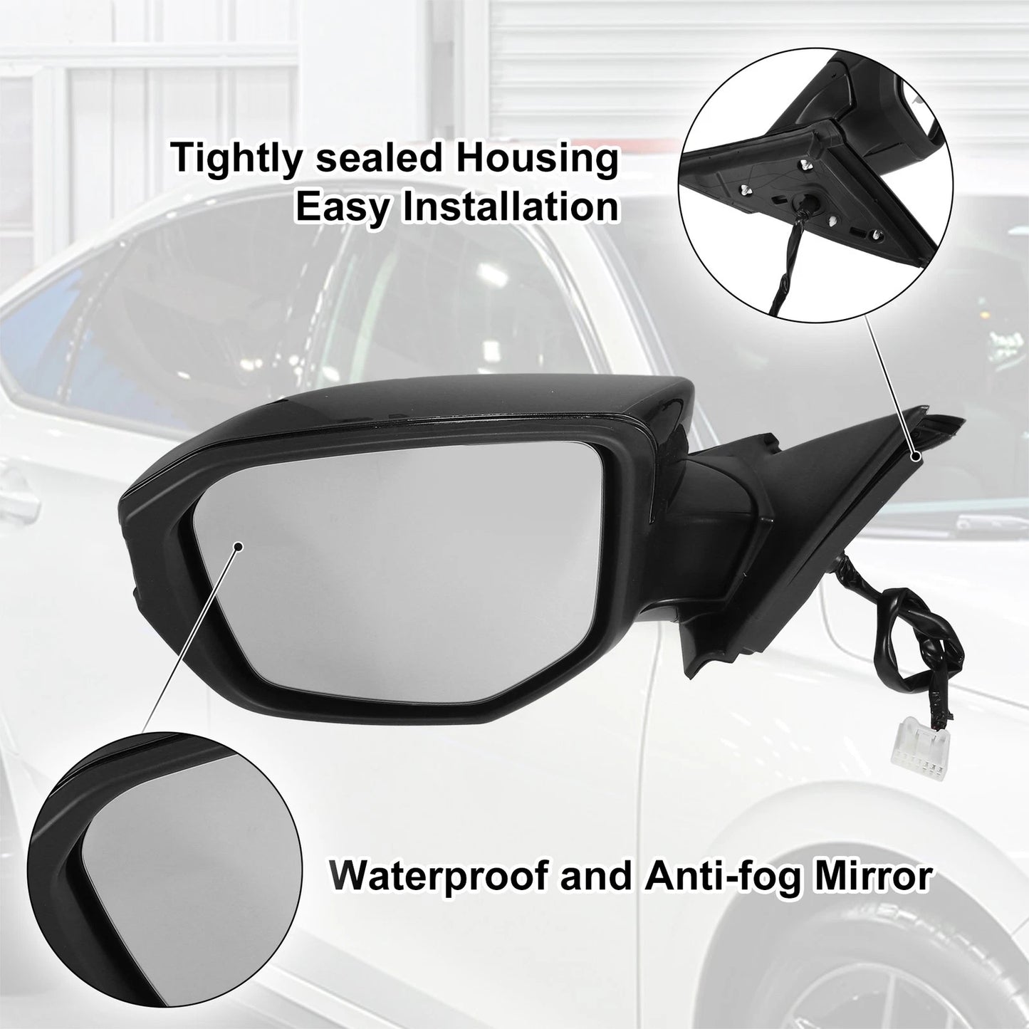 5 Pin Left Side Exterior Door Mirror Assembly Black for Honda Civic (2016-2020)