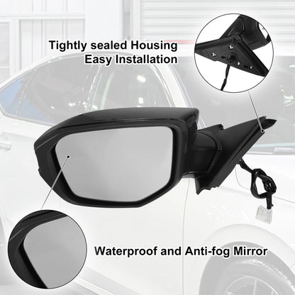 5 Pin Left Side Exterior Door Mirror Assembly Black for Honda Civic (2016-2020)