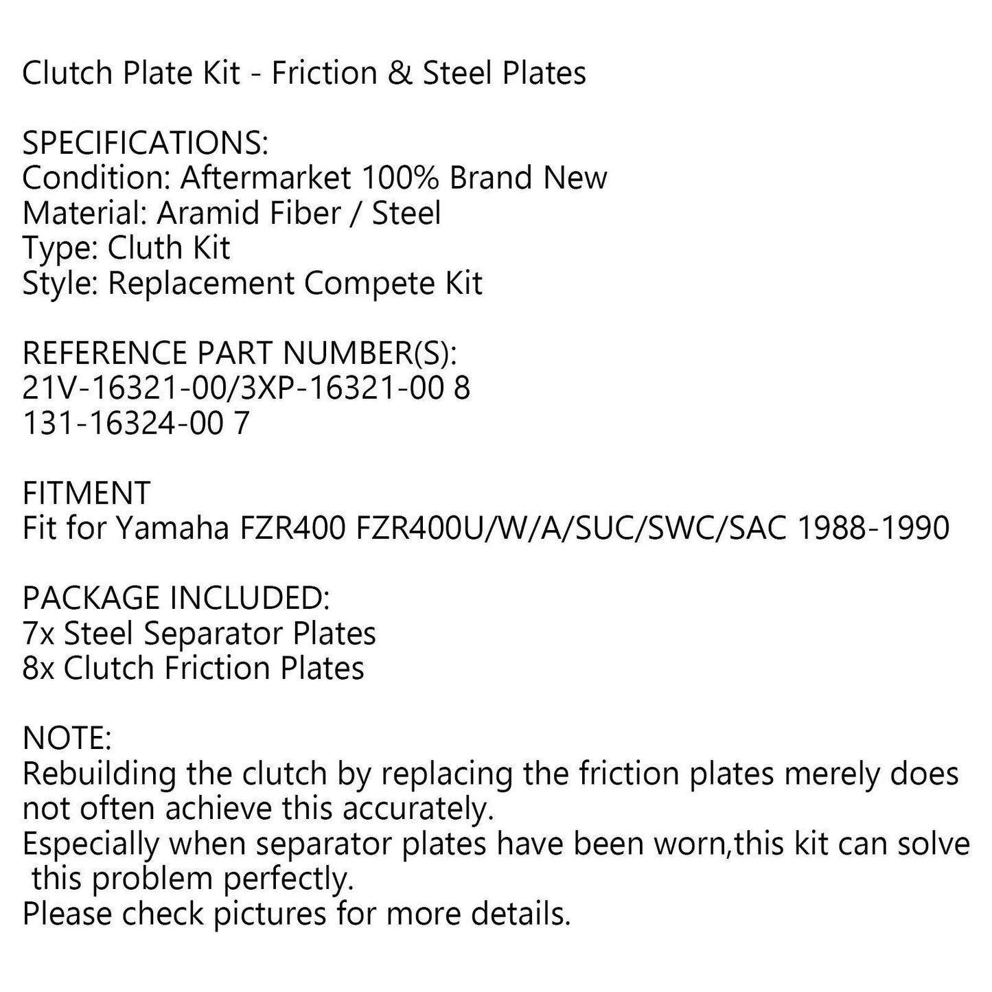 Clutch Kit for Yamaha FZR400 (1988-1990)