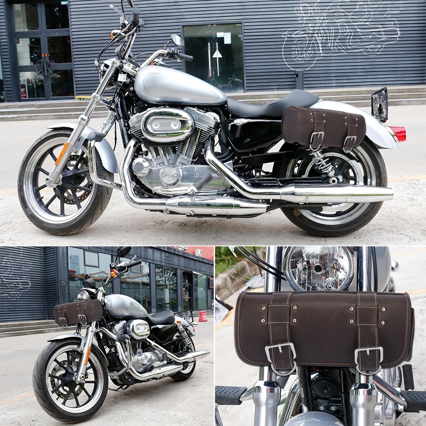 Waterproof Faux Leather Handlebar Tool Bag for Universal Motorcycle