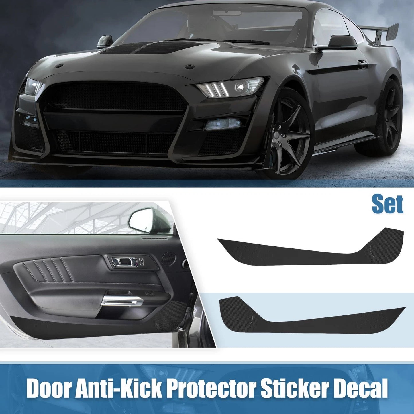 Car Door Anti Kick Protector Sticker Kit for Ford Mustang (2015-2022) Black