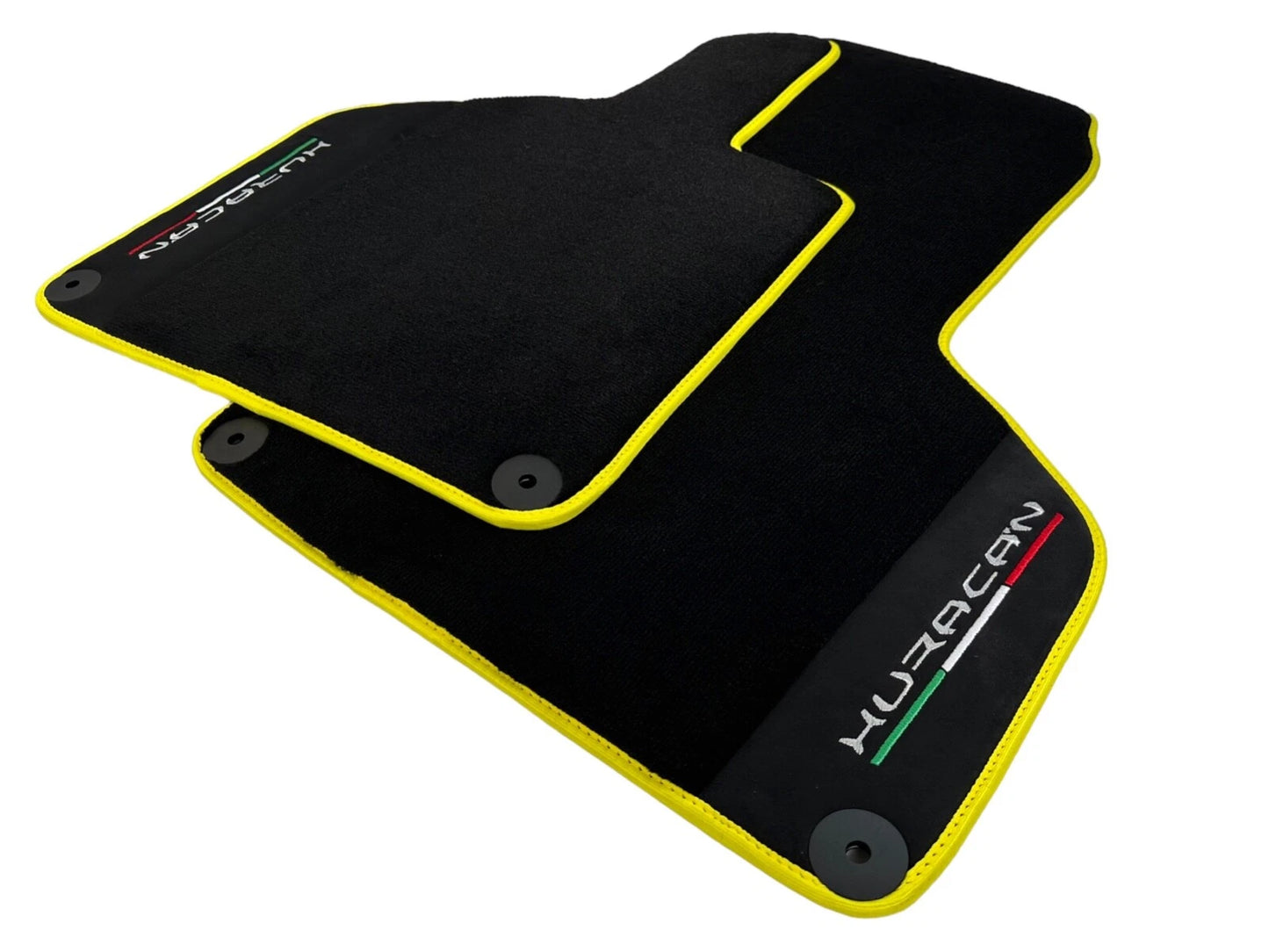 Black Floor Mats for Lamborghini Huracan with Alcantara Leather & Yellow Trim