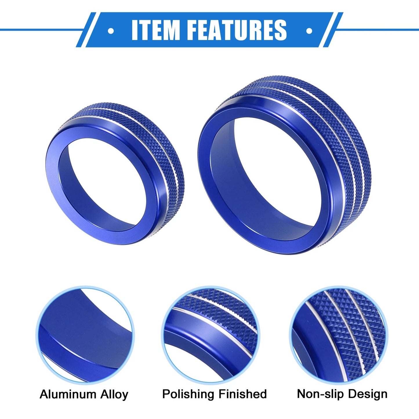 3 Pcs Tune Switch Knob Ring Cover for Dodge Dart (2012-2018) Blue