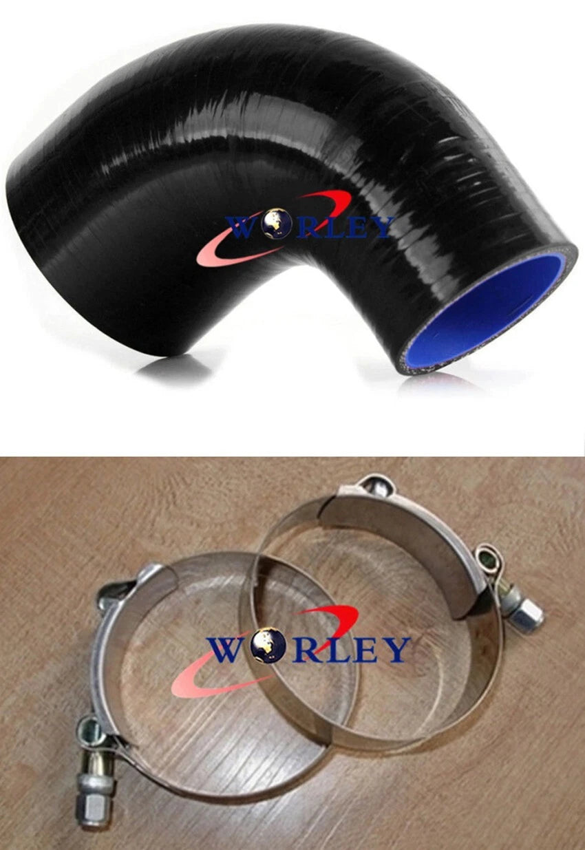 Black Silicone 2.5 to 3 Inch 45 Degree Elbow Reducer Hose Connector + Clamp