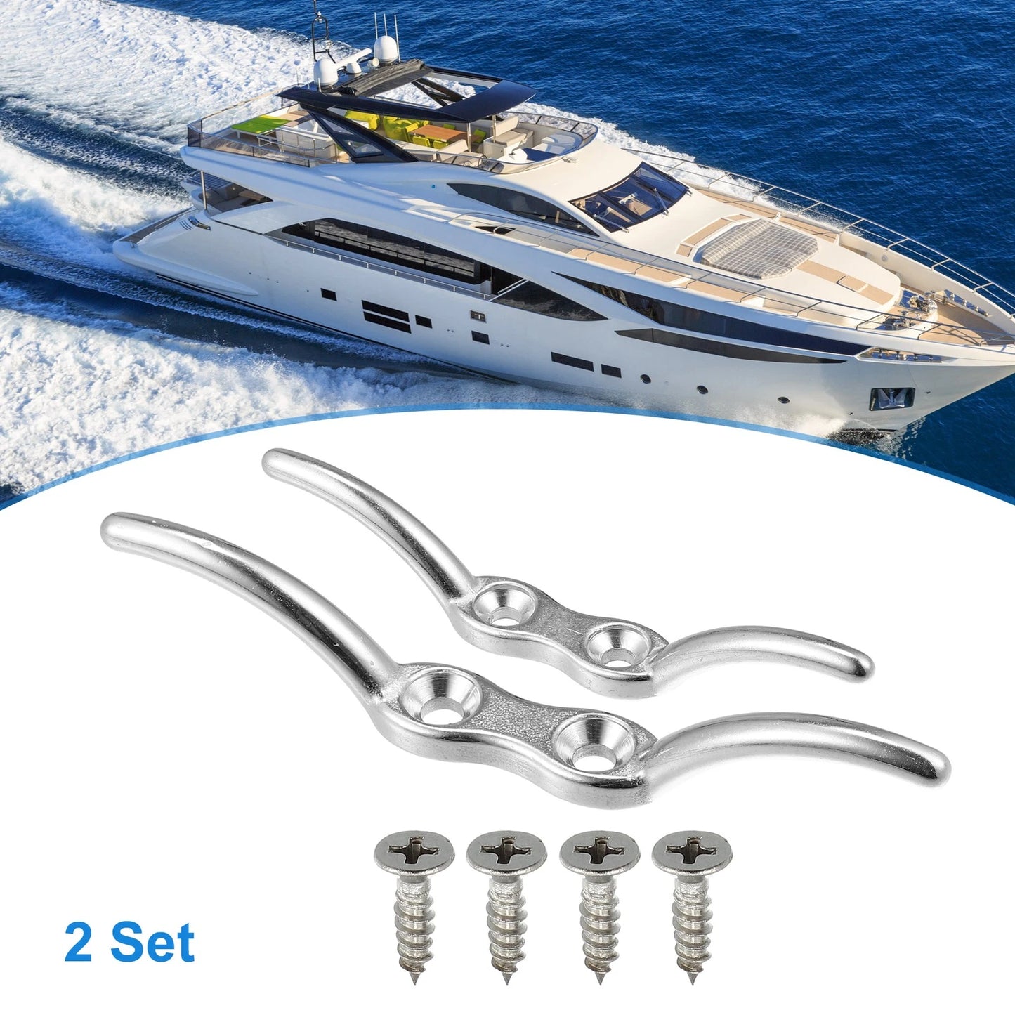 2 x Set 4"+6" Stainless Steel Flagpole Cleat Hook for Marine Ship
