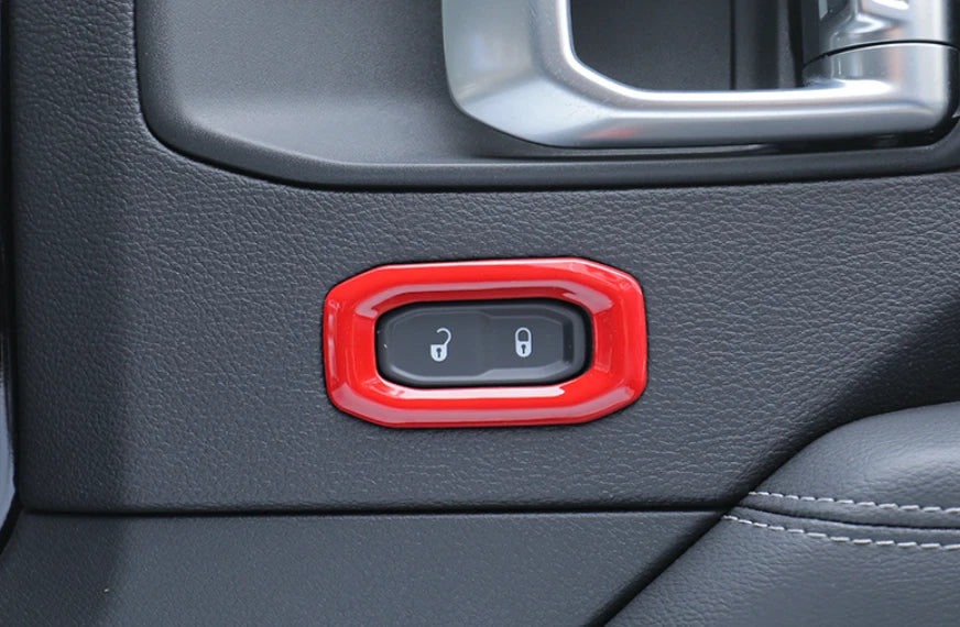 Door Lock Switch Button Cover Trim for 2018-2023 Jeep Wrangler JL ABS Red 2 x (2018-2023)