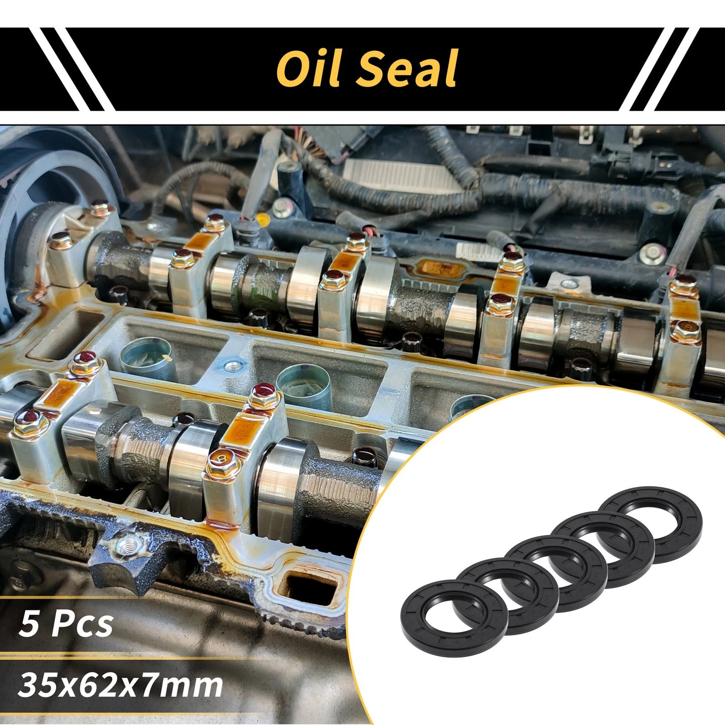Oil Seal 35x62x7mm Black 5 Pcs Seal Ring Rotary Shaft NBR for Car