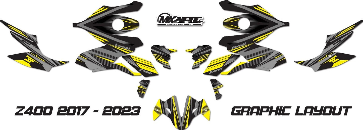 Kawasaki Z400 2017-2023 Strike Yellow Graphics Decals Stickers