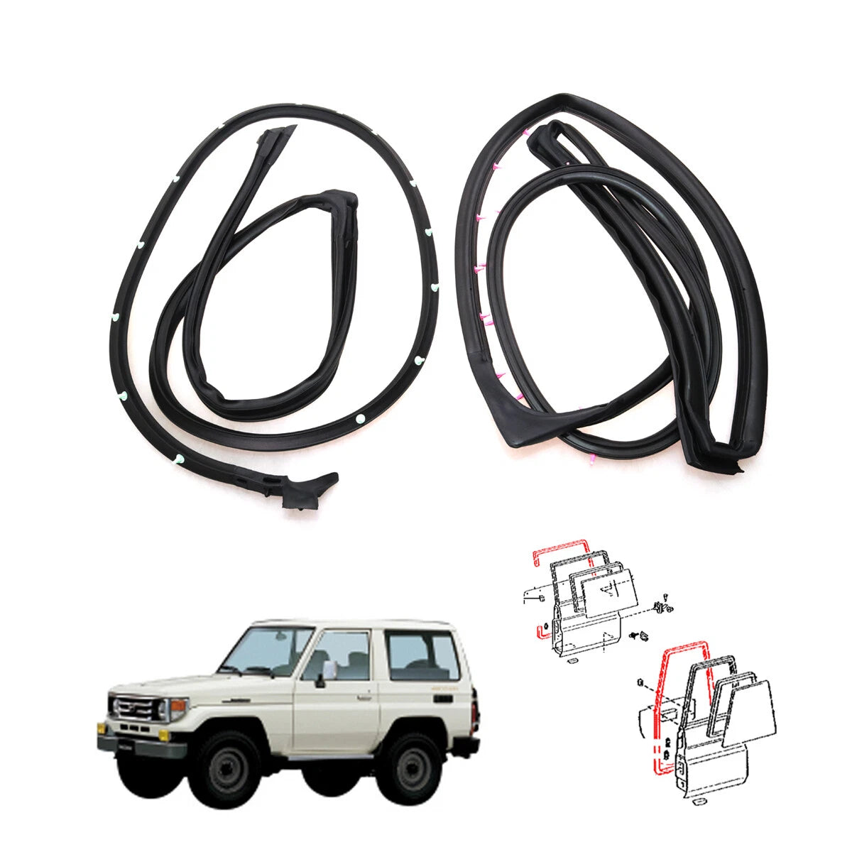 RR Door Weatherstrip Seal x2 for Toyota Land Cruiser Hardtop GRJ78 HZJ78 VDJ78