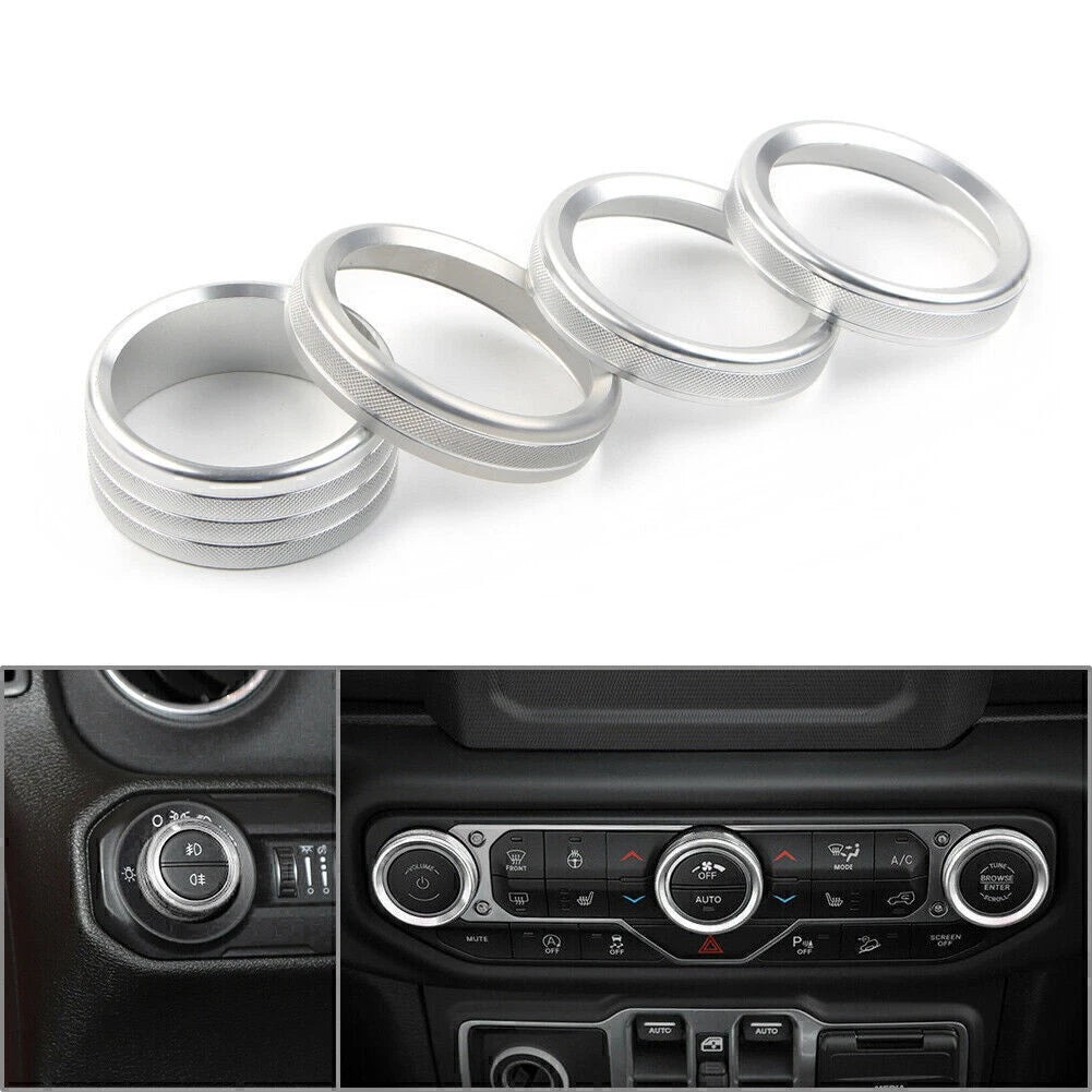 4 x Silver Air Conditioner Switch Knob Ring Covers for Jeep Wrangler (2018-2020)