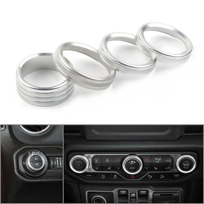 4 x Silver Air Conditioner Switch Knob Ring Covers for Jeep Wrangler (2018-2020)