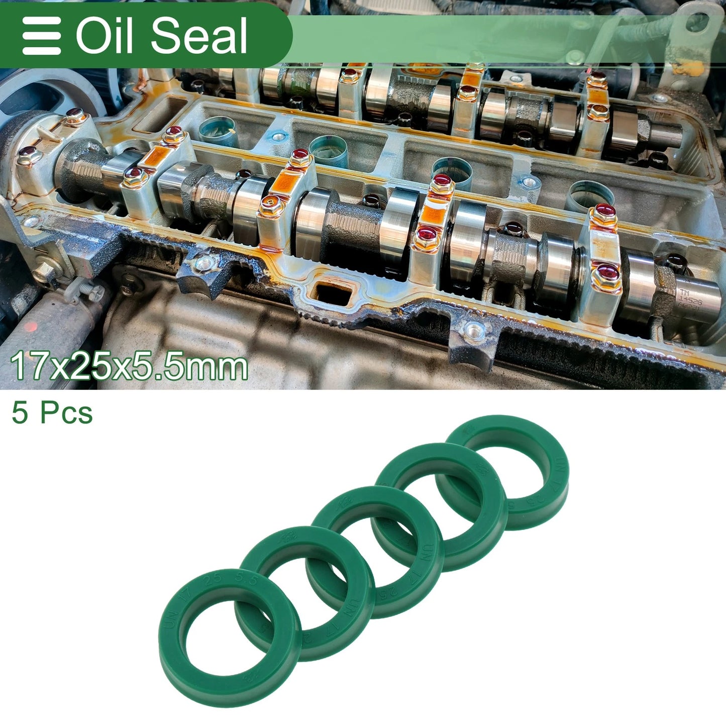 Oil Seal 17x25x5.5mm Rotary Shaft Seal TPU High Pressure Green 5 Pcs
