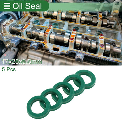 Oil Seal 17x25x5.5mm Rotary Shaft Seal TPU High Pressure Green 5 Pcs