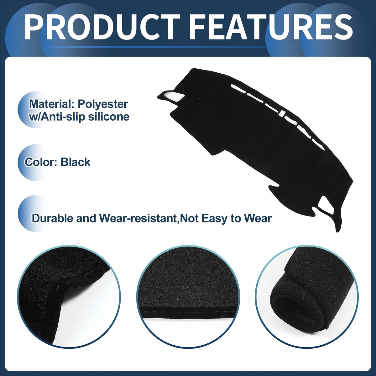 Dashboard Cover Mat for Honda Civic R FK7 2017-2024 Black 1 Set
