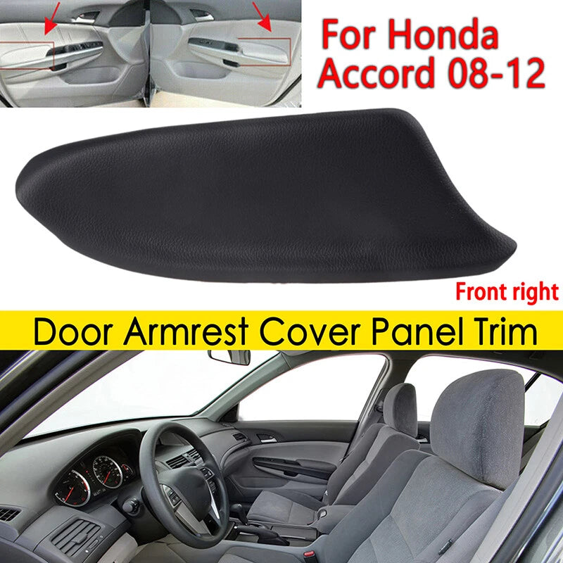 Front Door Panel Armrest Cover for Honda Accord Sedan 2008-2012 Leather Black