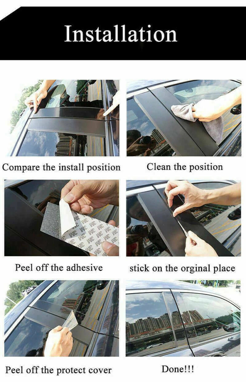 6pcs Black Door Trims Posts Pillar Panel for Mitsubishi EVO X (2008–2015)