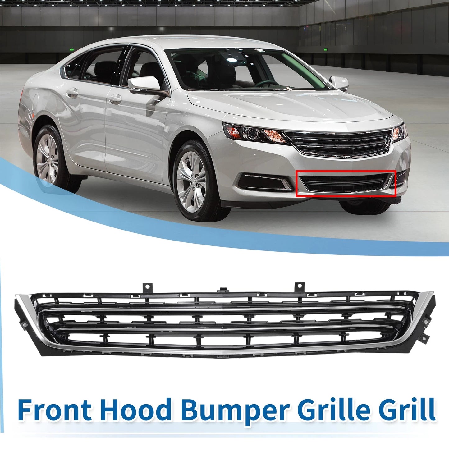 Front Lower Bumper Grille Chrome Silver Tone for Chevrolet Impala (2014-2020)