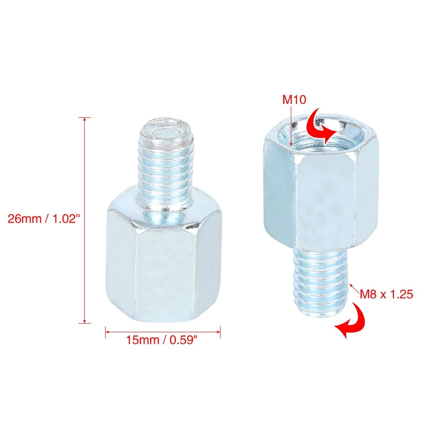 Rearview Mirror Adapter / 2 x 10mm LH to 8mm RH / for Motorcycle Bike