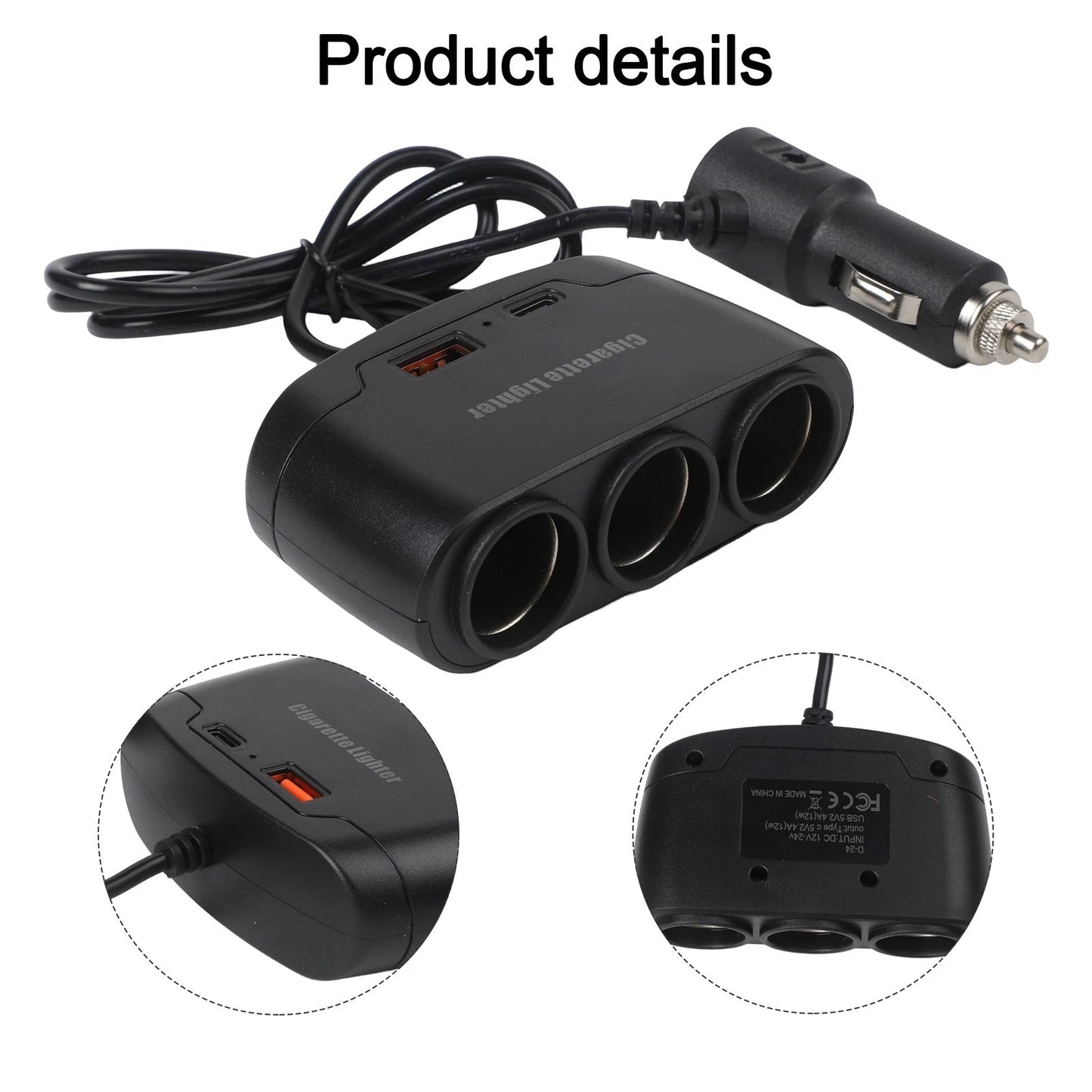 Premium Car Charger Splitter with Triple Socket High Power 120W Output